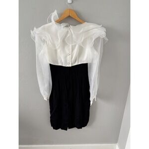 Michael Marcelle Little Black Dress Ruffle Sheer Top Party Cocktail S‎